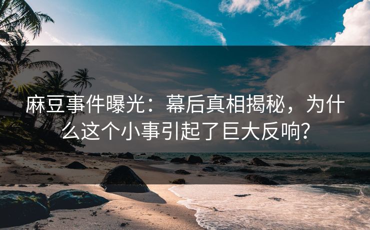麻豆事件曝光：幕后真相揭秘，为什么这个小事引起了巨大反响？  第1张